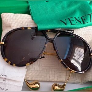 Bottega Veneta Fashion Show Drop Earring Geometrical Sunglasses, 63mm